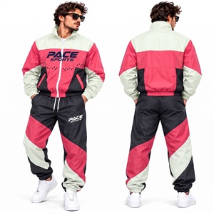 <b>mens</b> mustard orange <b>navy</b> white windbreaker jacket and pant retro colorblock zipper jacket baggy track pant athletic workout suit - Product Image 3