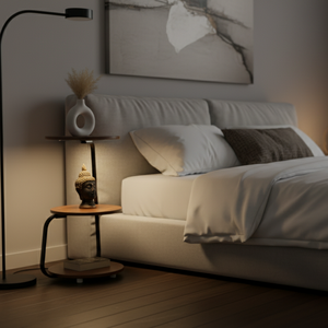 Mesita de Noche Moderna de Madera Maciza de Acacia con Luz LED |   Mesita de Noche Minimalista Premium con 3 Cajones para Dormitorio y Uso Hospitalario - Product Image 4