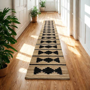 Alfombra de corredor de yute rústica hecha a mano 2,5x8 con patrón geométrico tribal fabricante al por mayor de La India - Product Image 3