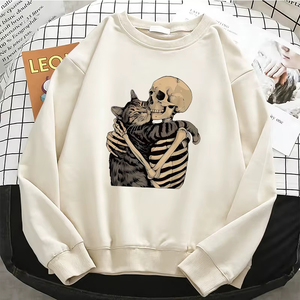Sudaderas con Capucha para Mujer, Estilo Vintage, Profesional, de Alta Calidad, con Diseño Retro de Calavera y Gato, Sudadera Cálida de Forro Polar, Cuello Redondo Suave - Product Image 6