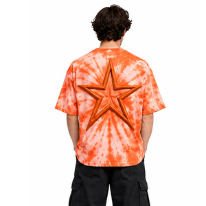 Mens Oversized <b>Tie</b> Dye <b>T</b> <b>Shirt</b> 100% Cotton Crew Neck Short Sleeve Raised Back Applique Casual Streetwear Custom Wholesale Supply - Product Image 2
