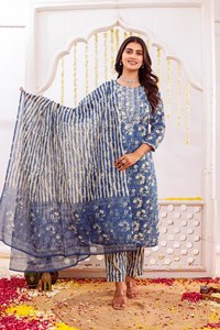 Ensemble ethnique d'été en pur coton pour femmes – Ensemble Kurti et pantalon élégant fait main pour tenue décontractée et formelle - Product Image 3