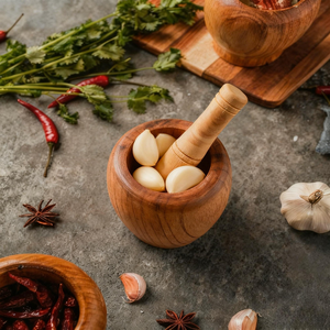 Mortero y Pilón de Madera Ecológicos, Duraderos y de Grado Alimenticio, Juego de Utensilios de Cocina Hechos a Mano para Moler Especias - Product Image 6