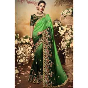 NUEVO DISEÑADOR GEORGETTE BORDADO TRABAJO SAREE CON BLUSA DESCOSTIRADA VERDE - Product Image 1