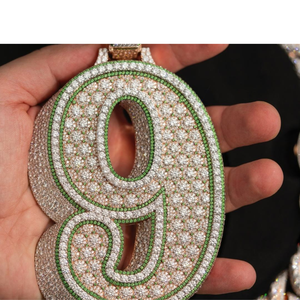 จี้เงินแท้ 925 ประดับเพชรโมอิสซาไนต์เต็มตัว หมายเลข 9 เครื่องประดับฮิปฮอป จี้ชื่อโมอิสซาไนต์สั่งทำสำหรับผู้ชาย - Product Image 6