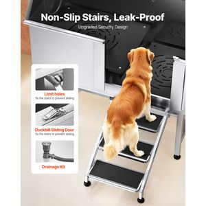 Stazione di lavaggio per cani in acciaio inossidabile da 50 pollici con scale antiscivolo, rubinetto caldo/freddo e doccetta, vasca esterna per toelettatura animali - Product Image 3