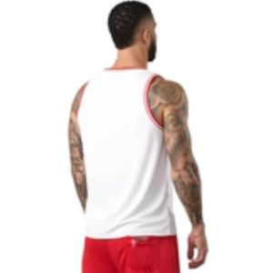 Mens <b>White</b> Red Mesh Gym <b>Tank</b> <b>Top</b> Sleeveless Athletic Workout Shirt Fitness Training Sportswear Apparel - Product Image 2