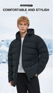 Blousons longs matelassés personnalisés à capuche pour hommes – Blouson long matelassé décontracté pour homme, veste d'extérieur chaude, gilet matelassé noir avec fermeture éclair - Product Image 5