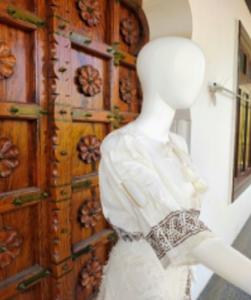 Haut court décontracté pour femme en coton tissé, style bohème ethnique, col rond, avec ourlet brodé et motif imprimé à cordon de serrage, Fourniture ODM - Product Image 3