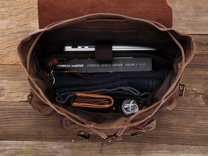 Sac à dos en cuir véritable et toile résistant à l'eau pour hommes, sac de voyage pour ordinateur portable, vente en gros, OEM, logo personnalisé, fabricant LCB-0031 - Product Image 5