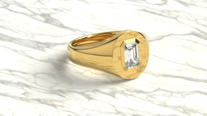 Vintage 18K Gold Light-Weight Signet <b>Ring</b> Emerald Cut Diamond <b>Statement</b> Hip Hop Engagement <b>Ring</b> Anniversary Gift Jewelry - Product Image 3