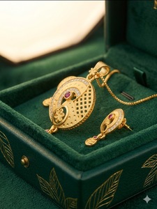 Elegante Collar con Colgante Circular Chapado en Oro con Juego de Aretes a Juego, Conjunto de Colgante y Aretes Chapados en Oro para Mujer - Product Image 2