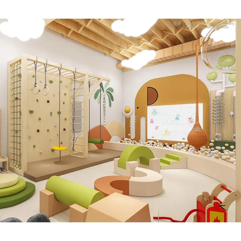 Sala de atividades indoor infantil estilo moderno, equipamento de ginástica esportiva, creche, piscina de bolinhas para crianças