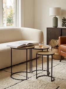 Modern Round Metal Coffee <b>Table</b> Set <b>Marble</b> Top Nesting Side <b>Tables</b> Durable Finish Minimalist Living Room 45 38 30 Cm Diameter - Product Image 6