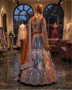 Divyam Creation <b>Red</b> Embroidered Faux Georgette <b>Lehenga</b> Choli Floor-Length Traditional Indian Party Wedding Dress Women's Regular - Product Image 3