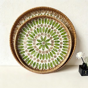 Plateau en rotin élégant et luxueux avec incrustation de nacre, mosaïque de coquillages en écailles de poisson, design classique, passe au lave-vaisselle, rangement durable - Product Image 4