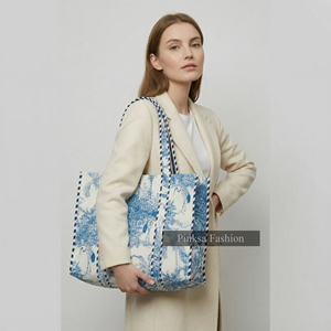 กระเป๋าโท้ทผ้าฝ้ายลายบลูโทล ดี จูย์ สำหรับฤดูร้อน ขายส่ง ขนาดใหญ่ จุของได้เยอะ ลายพิมพ์พฤกษศาสตร์ เหมาะสำหรับช้อปปิ้ง เดินทาง ไปเที่ยวทะเล สะพายไหล่ - Product Image 4