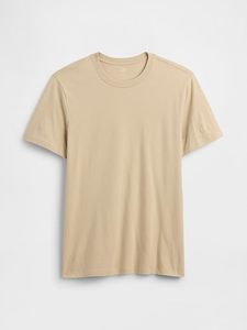 เสื้อยืดผู้ชายสีเบจเรียบ ผ้าฝ้าย แขนสั้น คอกลม ทรงปกติ สวมใส่สบาย ผ้าเจอร์ซีย์ถัก สีพื้น - Product Image 2