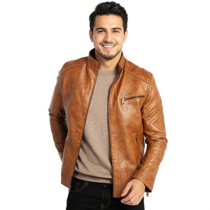 New Stand Collar <b>Men</b> <b>Jackets</b> Youth Casual <b>Jacket</b> Wholesale Price Sheep Skin <b>Leather</b> Washed Plus Size Zipper <b>jacket</b> for <b>men</b> - Product Image 3