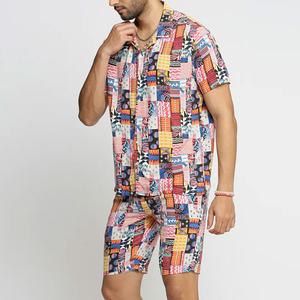 Ensemble deux pièces en coton respirant imprimé grande taille pour homme, style décontracté urbain, t-shirts et shorts, personnalisable OEM - Product Image 2