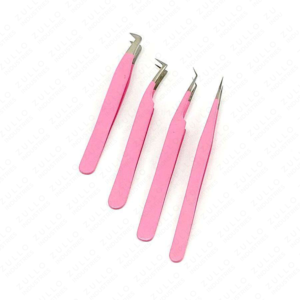 Pink Powder Coated Eyelash Tweezers Set Stainless Steel Professional Lash <b>Tools</b> for Russian Volume Extensions - Product Image 2