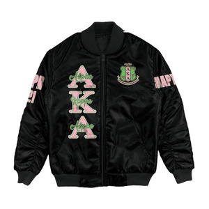 Alpha Varsity <b>Jacket</b> Pink Embroidered Letters Preppy Style Turn-down Collar Regular Fit - Product Image 4