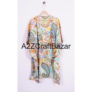 Robe Kaftan 100 % Coton Inde pour Femme, Taille Unique, Imprimé Oiseaux Verts, Douce et Ample, Élastique à la Taille, Idéale pour l'Été et le Quotidien - Product Image 6