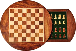 Jeu d'échecs rond en bois de 9 pouces avec tiroir et pièces magnétiques en bois de Sheesham, diamètre 9 pouces, pour les plus de 13 ans - Product Image 3