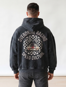 Sweat à capuche surdimensionné en tricot avec motif vintage de course automobile pour hommes - Mélange polyester/coton, style streetwear, service OEM/ODM - Product Image 2