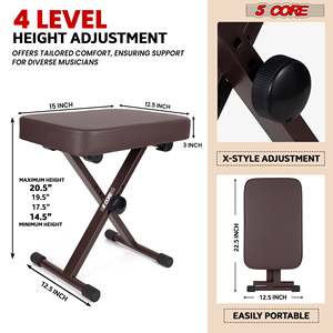 5 Core Keyboard <b>Bench</b> 3 Inch <b>Padded</b> Piano Stool Adjustable 20.5" Guitar Seat Heavy Duty Portable - Product Image 2