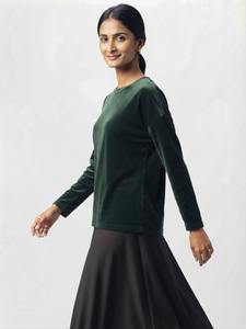 T-shirt en velours à manches longues pour femme OEM ODM, col rond uni, doux et chaud, décontracté, pour l'automne et l'hiver, coupe ample, tee-shirt pour femme - Product Image 5
