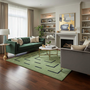 Tapis moderne de luxe en laine verte, tissé à la main, motif géométrique, tapis de sol sur mesure - Product Image 1