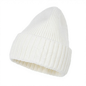 Unisex Ribbed Knit <b>Beanie</b> Hat Solid Color Winter Warm Cap Folded Cuff Casual <b>Wool</b> Blend Breathable Waterproof Adjustable Adult - Product Image 2