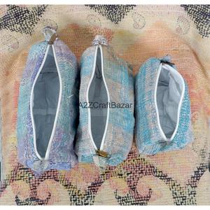 Custom Made Durable Casual Handmade Quilted Tassel Zipper Kantha Pouch Set Artisan Cotton Travel Cosmetic Organizer Mixed Colors - Product Image 5