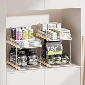 Organizzatori impilabili a 2 livelli per lavabo, contenitori multiuso per dispensa da cucina e armadietto estraibile per medicinali - Product Image 5