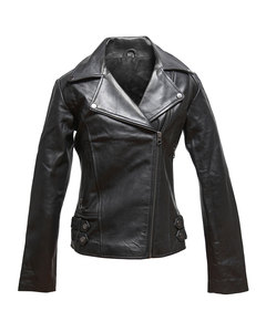 แจ็กเก็ตผู้หญิงหนังแกะหรูหราระดับพรีเมียมสีแดงสำหรับรถจักรยานยนต์สไตล์สั้น - Product Image 4