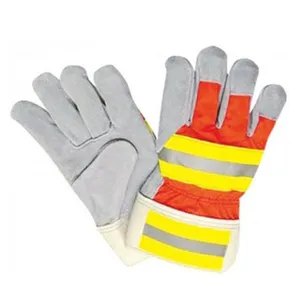New arrival Red canvas pvc reflective strips Hi vis industrial driver hand safety work Split Cowhide leather rigger work gloves