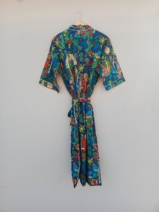 <b>Navy</b> blue Jungle print cotton kimono |Handmade cotton lounge robe| Printed cotton loungewear - Product Image 4