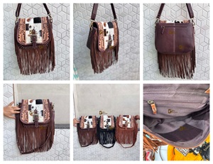 Bolso Bandolera de Cuero Genuino Hecho a Mano con Flecos y Pelo de Piel, Estilo Bohemio Occidental, para Mujer - Product Image 2
