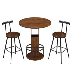Set di Mobili da Bar Compatto in 3 Pezzi: Tavolo Rotondo da 80 cm con 2 Sgabelli e Poggiapiedi ad Anello in Metallo - Product Image 1