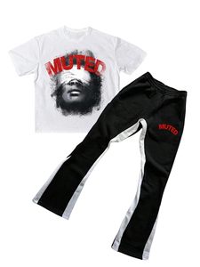 Conjunto de 2 Piezas para Hombre, Camiseta con Estampado Gráfico y Pantalones Deportivos con Cordón Ajustable, Ropa Urbana, OEM, Personalizado, al por Mayor - Product Image 2