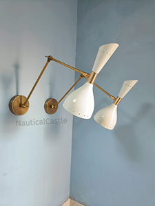 Vintage Nautical White Italian Diablo <b>Wall</b> <b>Sconce</b> Pair Mid Century 1950s Decorative Bedside <b>Wall</b> Light Lamps Gift - Product Image 5