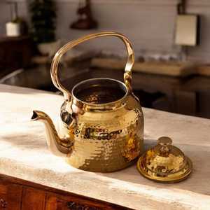 Luxury Brass <b>Tea</b> <b>Set</b> with Teapot, <b>Cups</b>, Saucers and Serving Tray – Traditional Indian Handcrafted Brass <b>Tea</b> & Coffee <b>Set</b> - Product Image 1