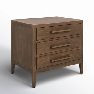<b>Walnut</b> Finish Wooden Bedside Cabinet with 3 <b>Drawers</b> | Modern Bedroom Nightstand - Product Image 3