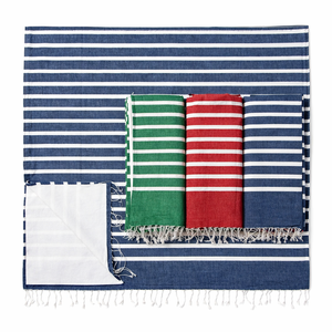 Pareo de playa a rayas teñido con hilo, 2 en 1: frente de poliéster y algodón, reverso de toalla. - Product Image 1