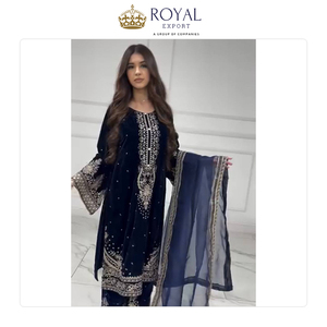 Colección de Trajes Pakistaníes de Diseñador a Precio Accesible, el Mejor Conjunto de Traje de Terciopelo para Fiestas y Festivales con Bordado - Product Image 2
