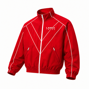 Custom Men Red Track Windbreaker Jacket Lightweight Zip Sports Training Jacket Premium Polyester Running Spring Thin Front - Product Image 2