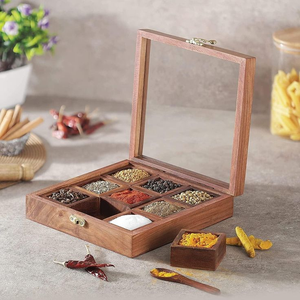 Wooden Spice <b>Box</b> for Kitchen with Compartments Lid Traditional Masala Dabba by blossom craft india - Product Image 1