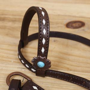 Ensemble de têtière et de collier de poitrine en cuir véritable de qualité supérieure, style western, avec nœuds et design perlé, produit équestre - Product Image 3