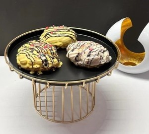 2-Piece Round <b>Cake</b> <b>Stand</b> Iron Handmade Gold Wire Base <b>White</b> Tray for <b>Cakes</b> Cupcakes Reusable Decorative Display Dish - Product Image 3